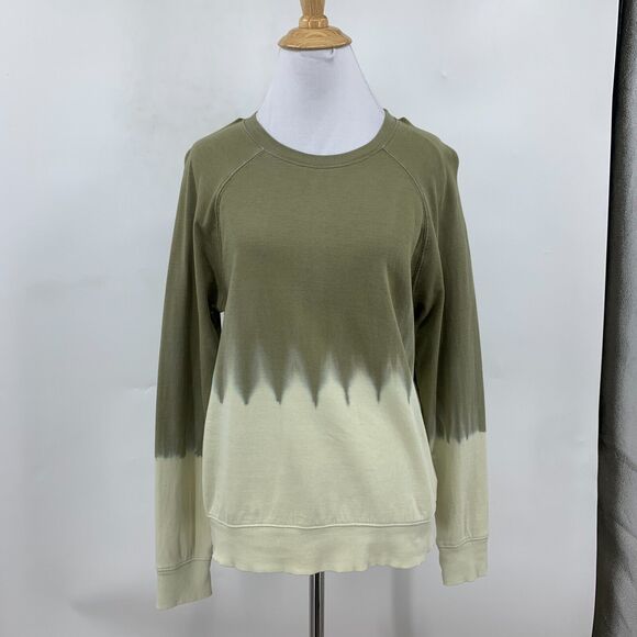 Athleta Sundown Dip Dye Shirt Womens XS Moss Beige Round Neck Raglan Long Sleeve - Picture 2 of 15